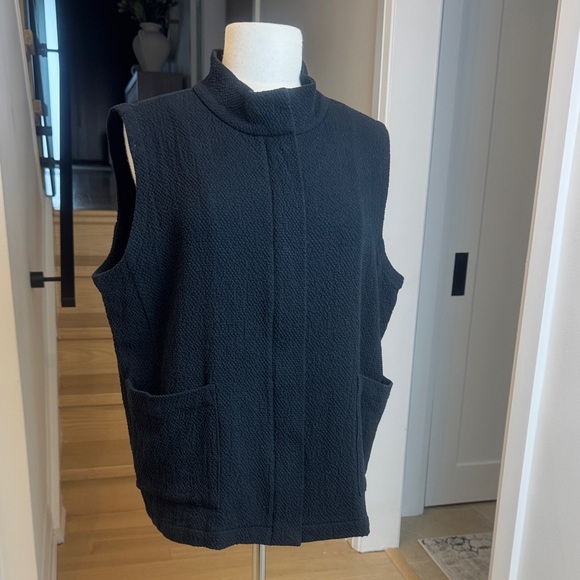 Eileen Fisher Jackets & Blazers - Eileen Fisher Organic Cotton Textured Vest – Size XL – Navy Blue Zip Front